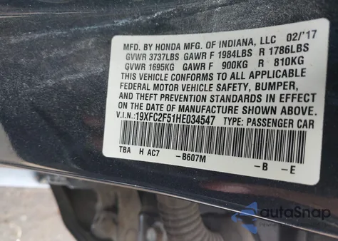 2017 Honda Civic Lx z USA, uszkodzony, nr VIN 19XFC2F51HE034547